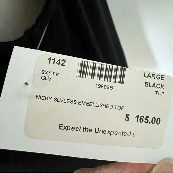 Generation Love Beaded Nicky Linen Turtleneck Bow Tie Back Top Black Size L NWT - Picture 10 of 15